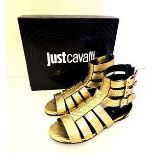 Just Cavalli Python Gold  Gladiator Sandal  Women's Size Euro 37 / US 7 …